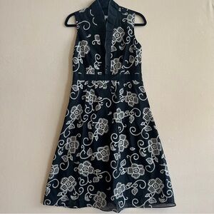 Charter Club Black & White Floral Embroidered Sleeveless Dress Size 6 Silk Blend